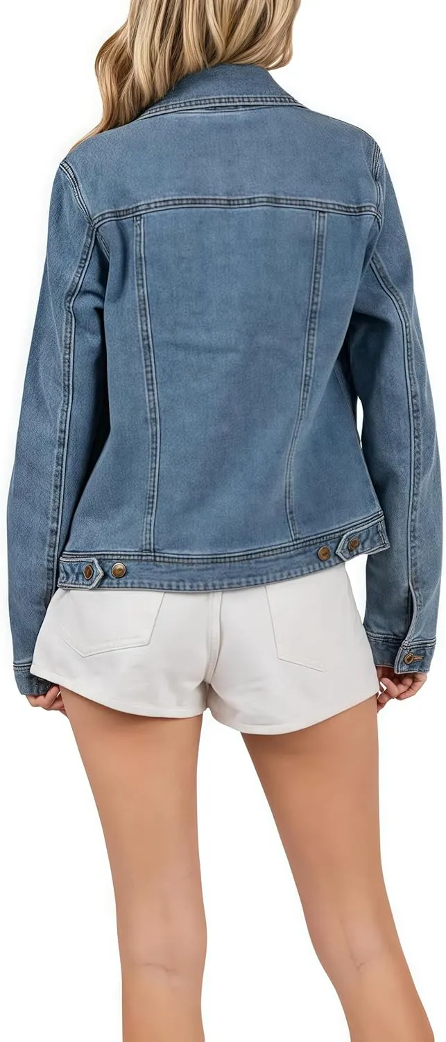 Women's Denim Jacket Classic Button Long Sleeve Denim Jacket with Pockets