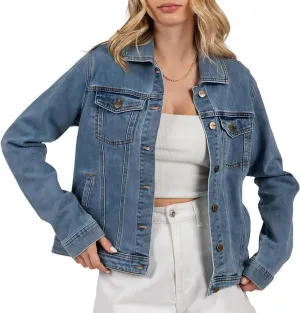Women's Denim Jacket Classic Button Long Sleeve Denim Jacket with Pockets