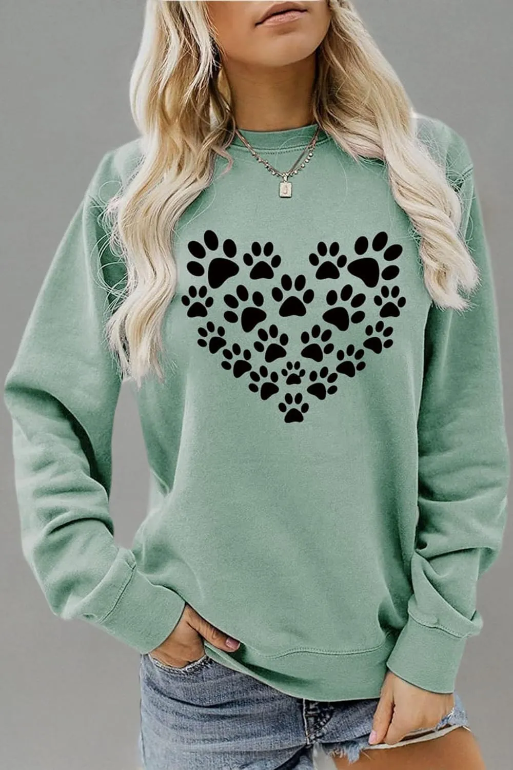 Womens Dog Mom Sweatshirts Cute Dog Paw Print Heart Graphic Long Sleeve Crewneck Casual Tee Tops