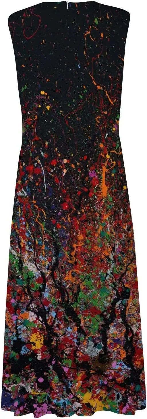 Womens Dresses Wrap V Neck Floral Print Beach Dresses Sleeveless Flowy Ruched Maxi Dress Elegant Sundress