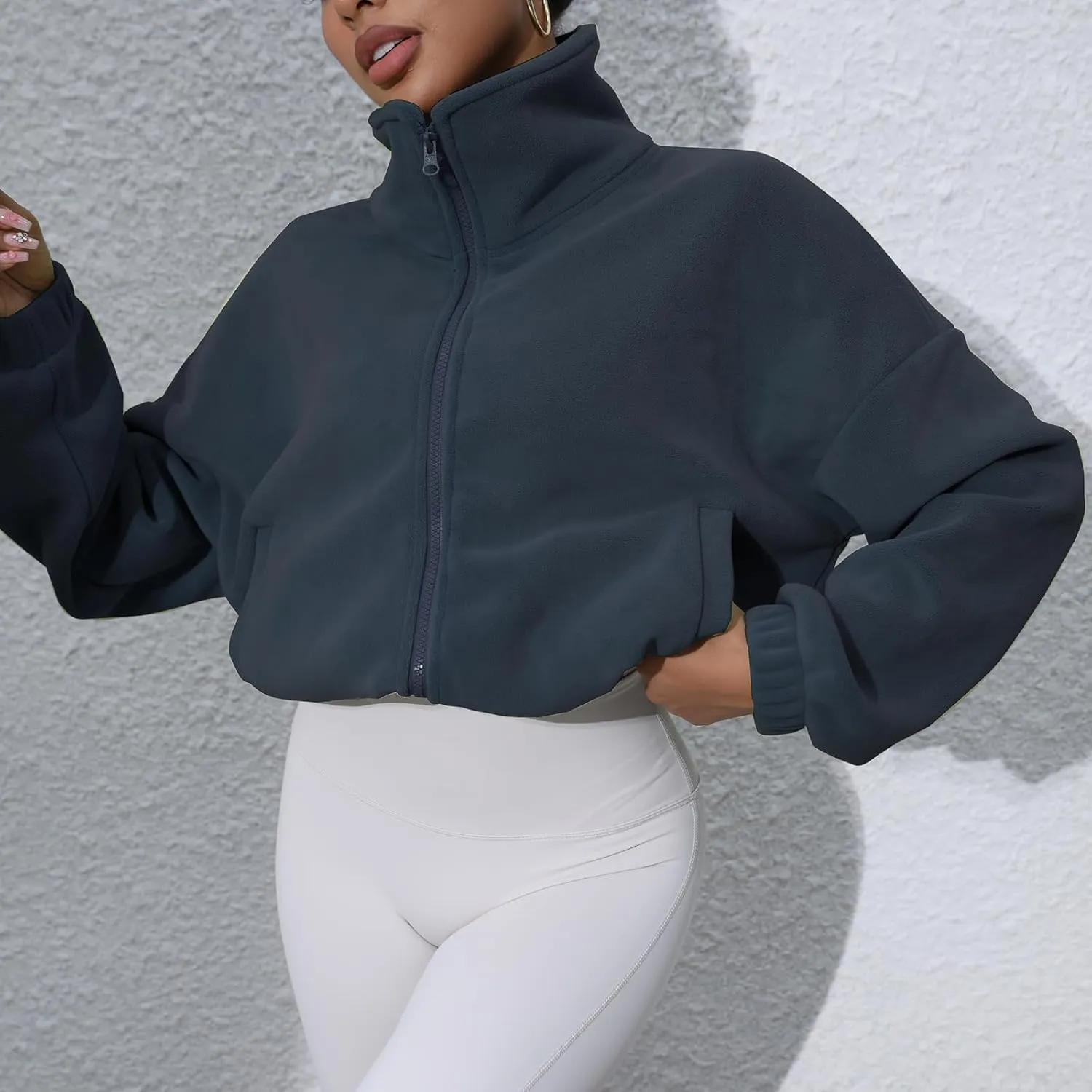 Women's Fleece Jacket Coats Long Sleeve Crop Jacket Workout Winter Coat Fall Clothes