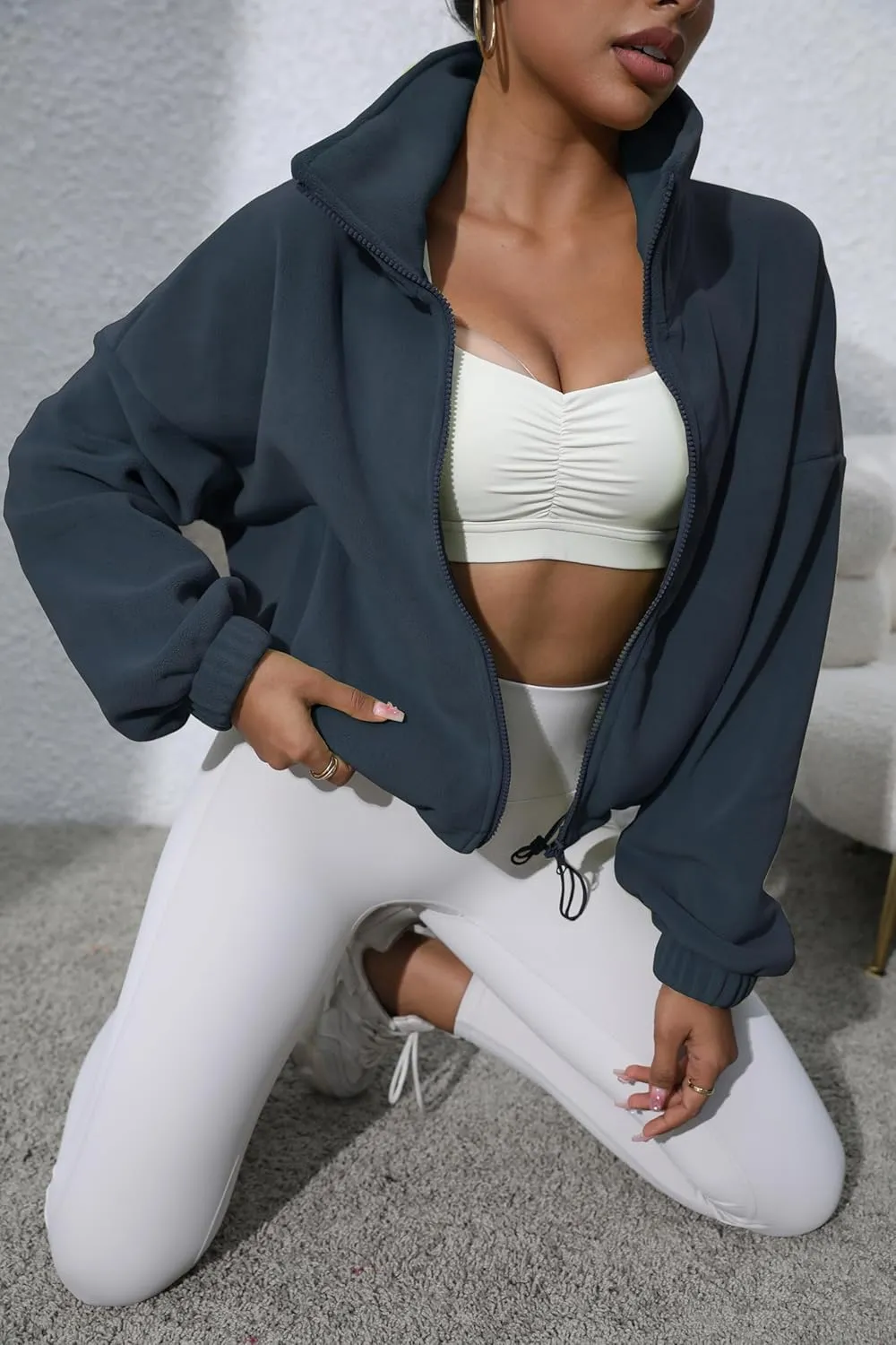 Women's Fleece Jacket Coats Long Sleeve Crop Jacket Workout Winter Coat Fall Clothes