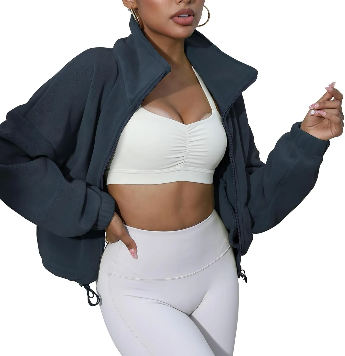 Women's Fleece Jacket Coats Long Sleeve Crop Jacket Workout Winter Coat Fall Clothes