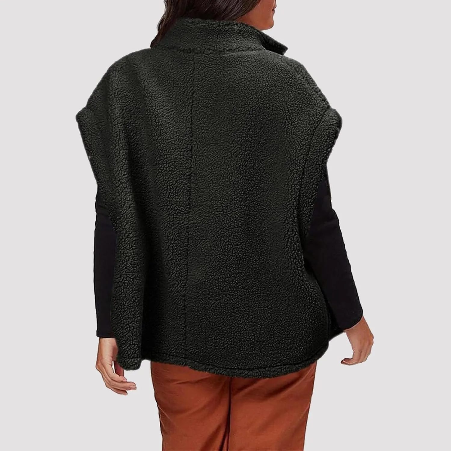Womens Fleece Vest Casual Oversized Button Down Sherpa Vest Stand Collar Sleeveless Fuzzy Jackets with Pockets