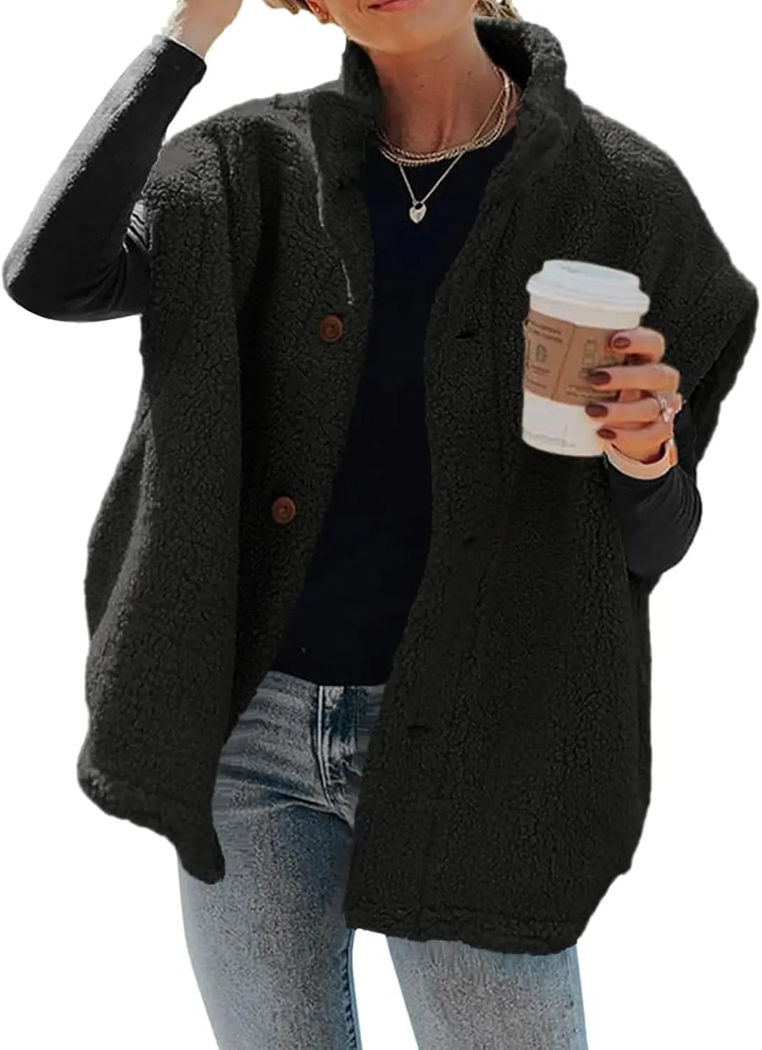 Womens Fleece Vest Casual Oversized Button Down Sherpa Vest Stand Collar Sleeveless Fuzzy Jackets with Pockets