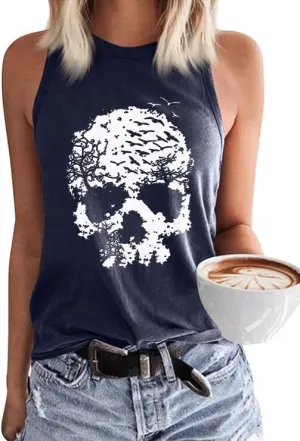 Womens Funny Skull Graphic Tank Tops Skeleton Funny Gothic Graphic Casual Sleeveless Shirts Novelty Horror Tee Tops