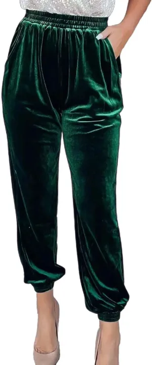 Women's Golden Velvet Harem Pants High Waist Yoga Trousers Casual Track Cuff Stretch Trousers with Pockets