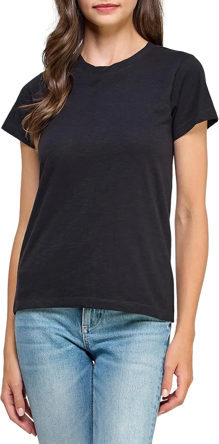 Women's GOTS Certified 100% Organic Cotton Slub Crewneck T Shirt Short Sleeve Tee Tops