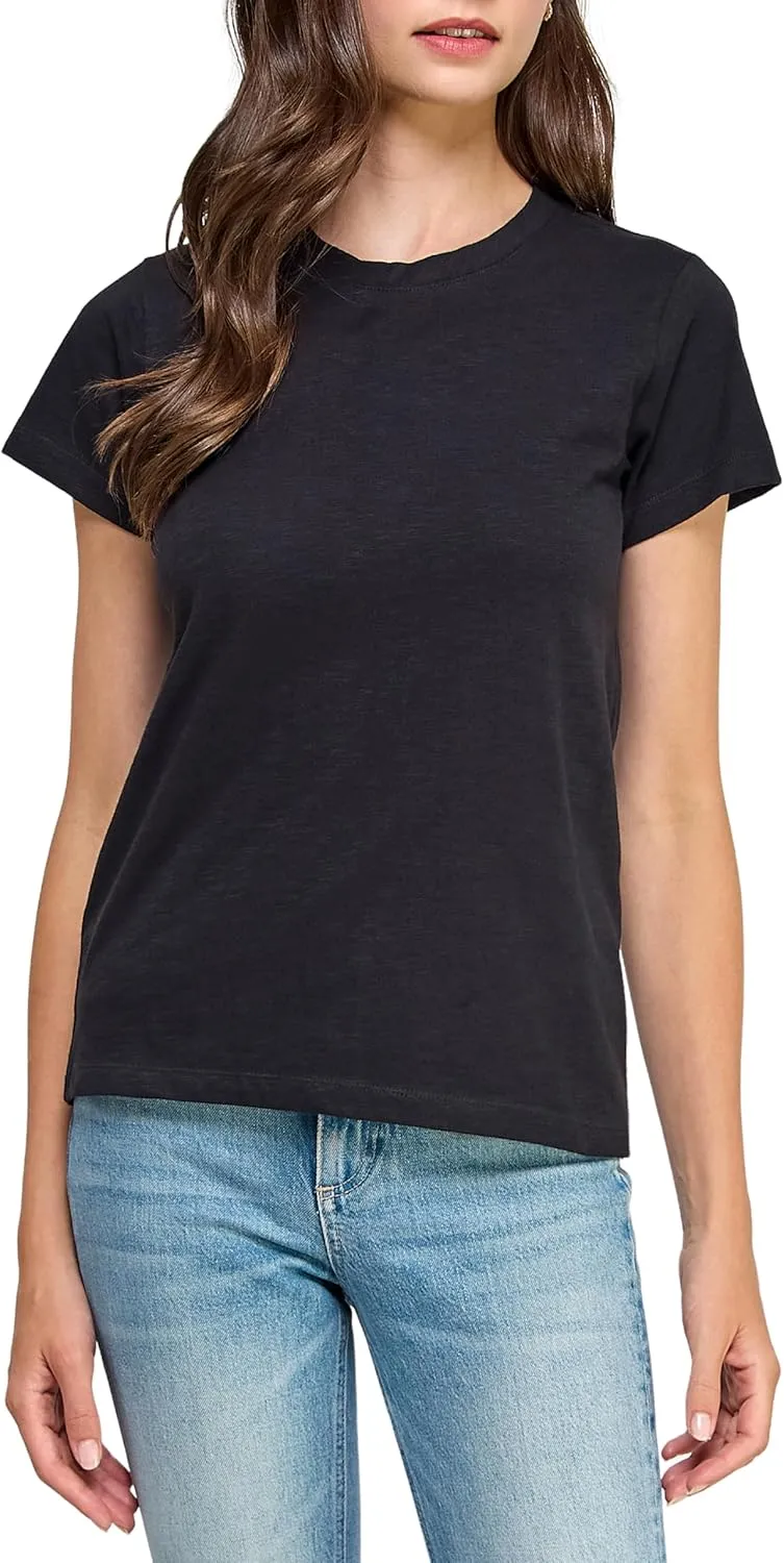 Women's GOTS Certified 100% Organic Cotton Slub Crewneck T Shirt Short Sleeve Tee Tops