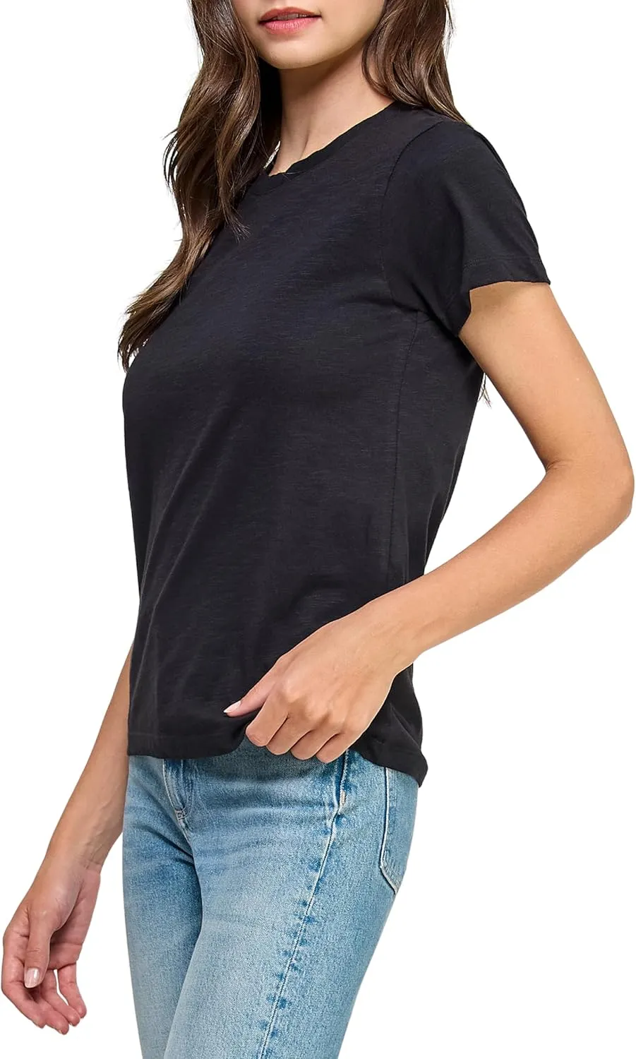 Women's GOTS Certified 100% Organic Cotton Slub Crewneck T Shirt Short Sleeve Tee Tops