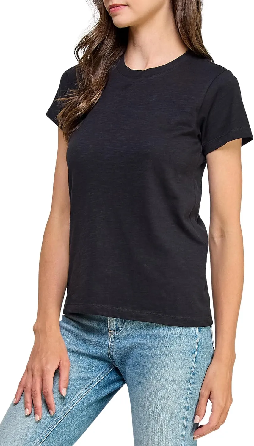 Women's GOTS Certified 100% Organic Cotton Slub Crewneck T Shirt Short Sleeve Tee Tops