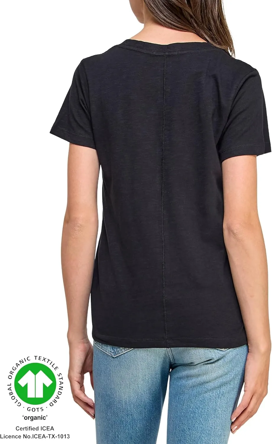 Women's GOTS Certified 100% Organic Cotton Slub V-Neck T Shirt Short Sleeve Tee Tops