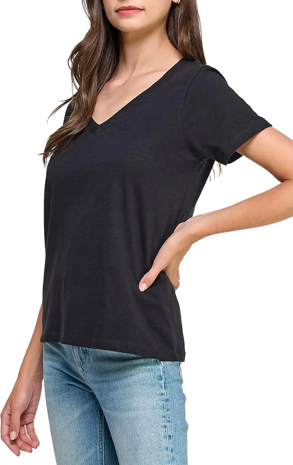 Women's GOTS Certified 100% Organic Cotton Slub V-Neck T Shirt Short Sleeve Tee Tops