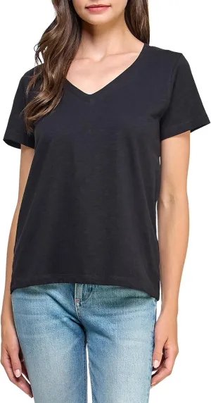 Women's GOTS Certified 100% Organic Cotton Slub V-Neck T Shirt Short Sleeve Tee Tops