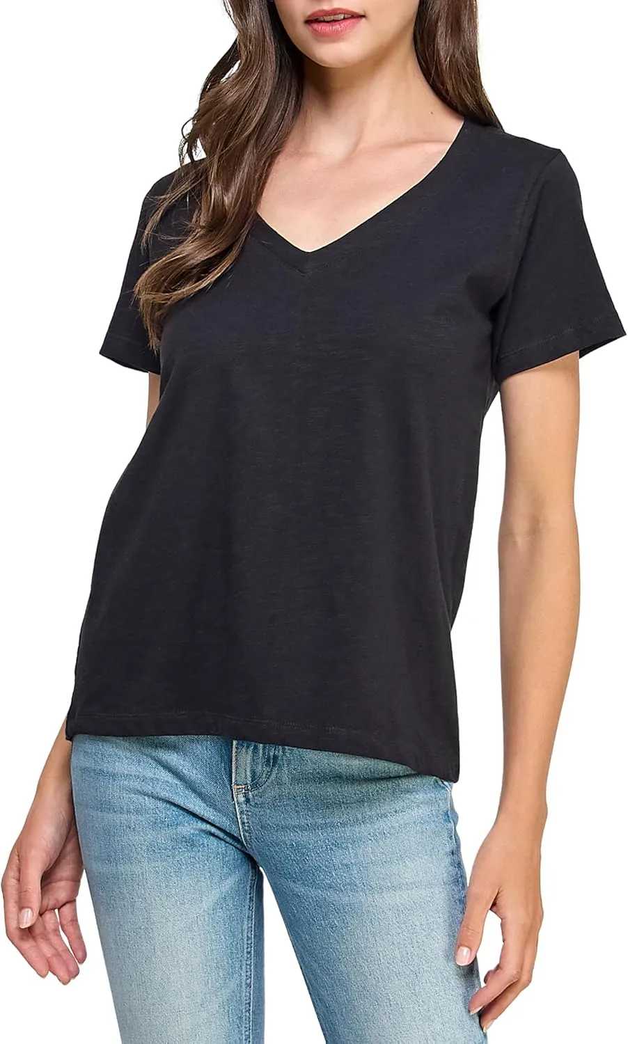 Women's GOTS Certified 100% Organic Cotton Slub V-Neck T Shirt Short Sleeve Tee Tops