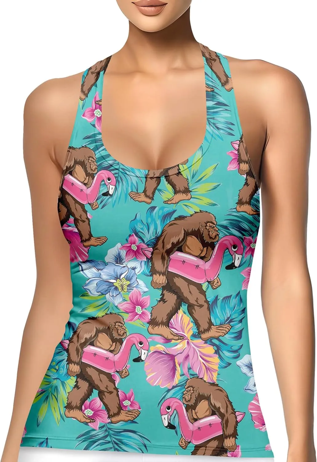Womens Graphic Tank Tops Racerback Sleeveless Summer Leopard Print Top Neon Workout Shirt