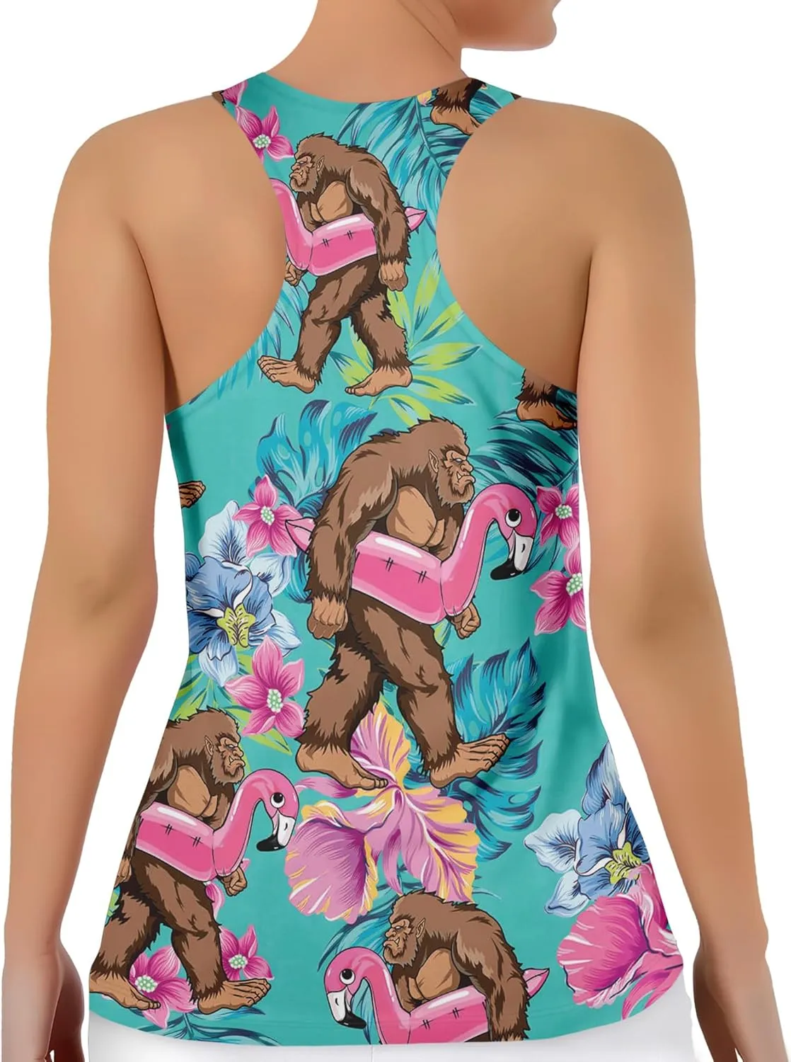 Womens Graphic Tank Tops Racerback Sleeveless Summer Leopard Print Top Neon Workout Shirt