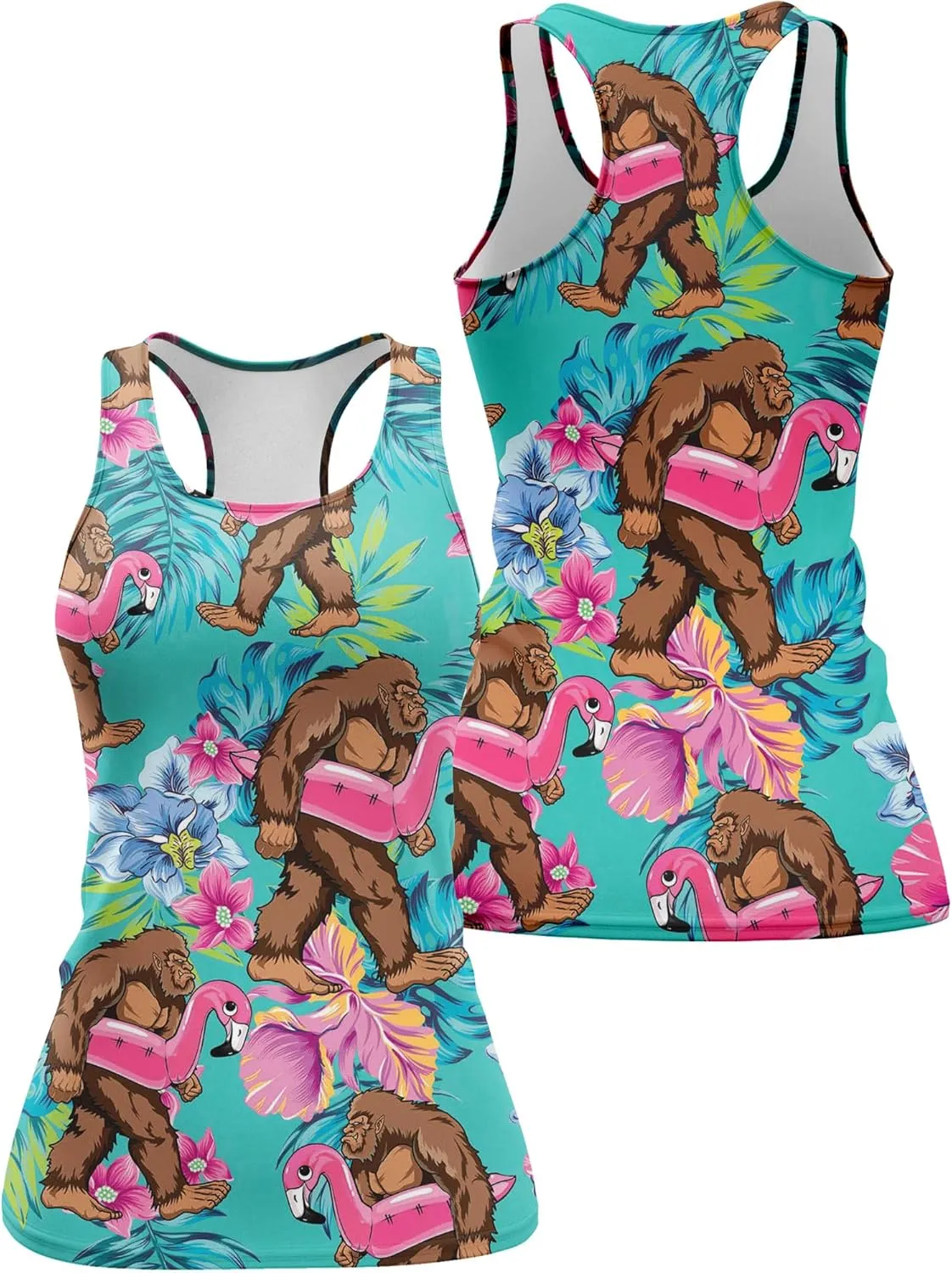 Womens Graphic Tank Tops Racerback Sleeveless Summer Leopard Print Top Neon Workout Shirt