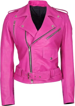 Women's Hot Pink Leather Jacket - Casual Fashion Cute Pink Lambskin Leather Jacket for Women
