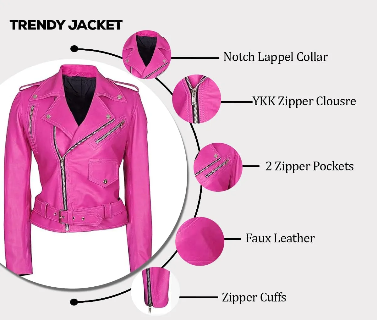 Women's Hot Pink Leather Jacket - Casual Fashion Cute Pink Lambskin Leather Jacket for Women