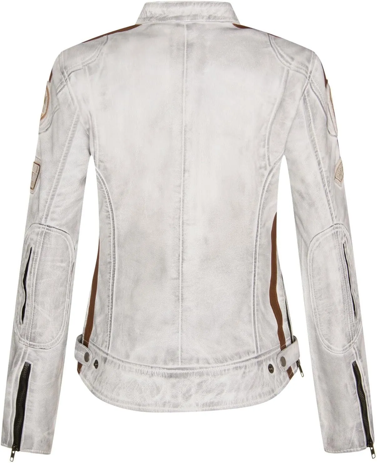 Womens Leather Biker Casual Racing Moto Badges Jacket