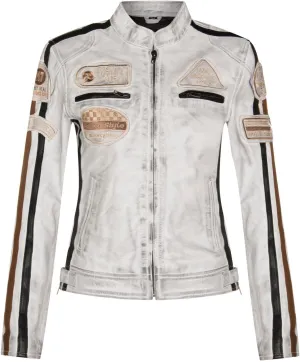 Womens Leather Biker Casual Racing Moto Badges Jacket