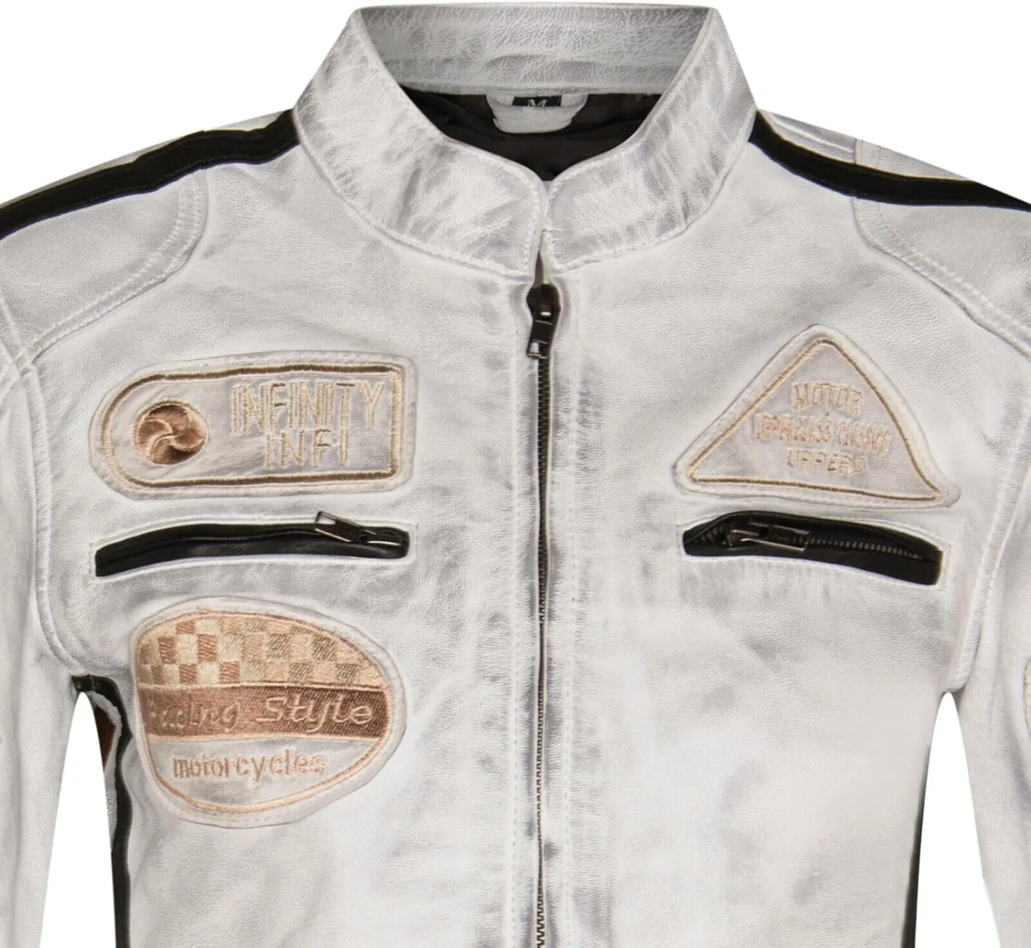 Womens Leather Biker Casual Racing Moto Badges Jacket