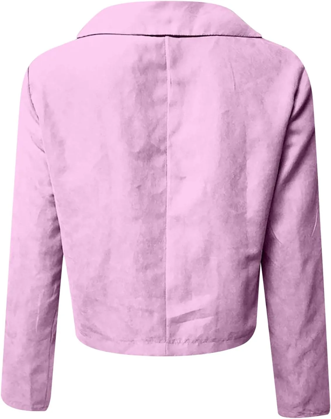 Women's Leather Jackets Solid Open Front Cardigan Lapel Long Sleeve Lightweight Coat Zipper Cropped Jacket