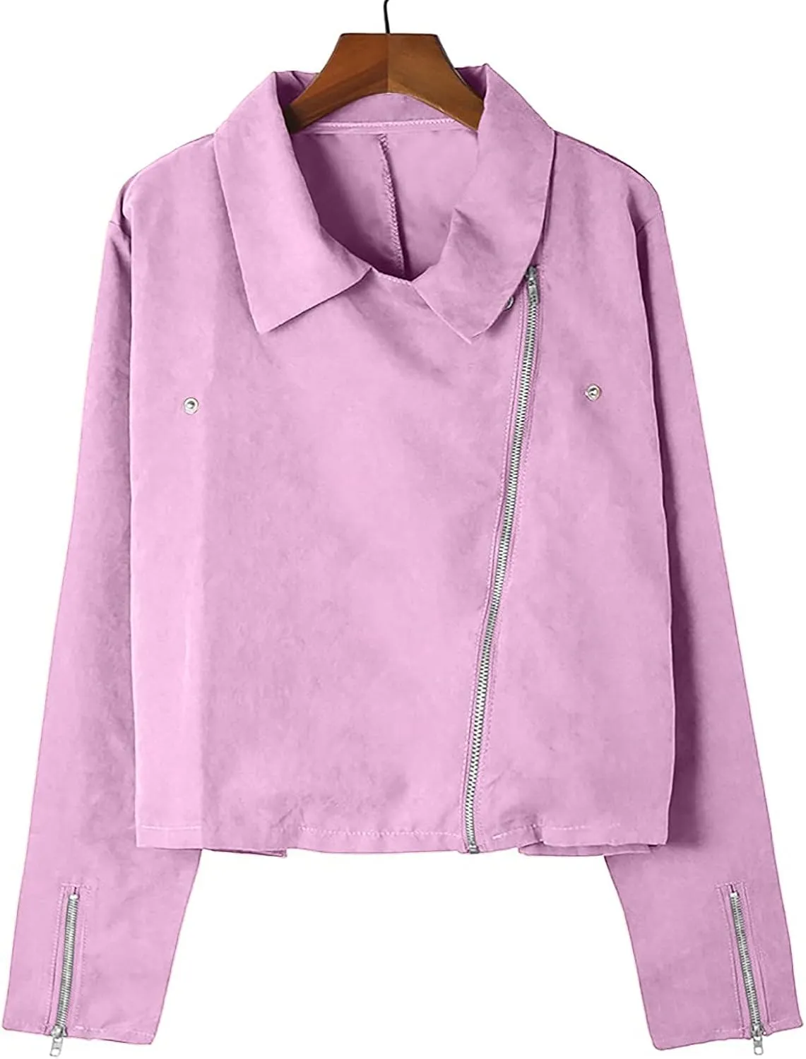 Women's Leather Jackets Solid Open Front Cardigan Lapel Long Sleeve Lightweight Coat Zipper Cropped Jacket