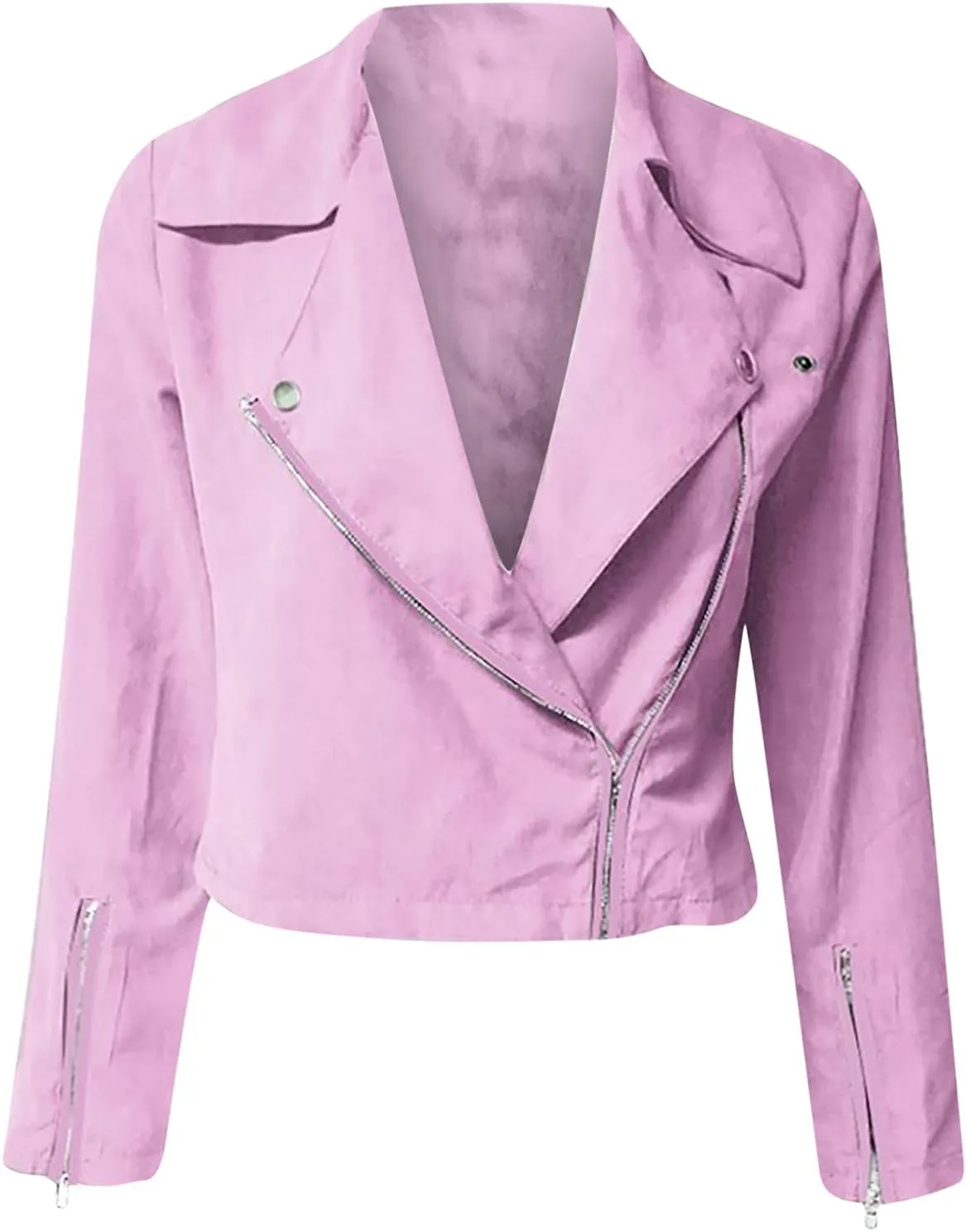 Women's Leather Jackets Solid Open Front Cardigan Lapel Long Sleeve Lightweight Coat Zipper Cropped Jacket