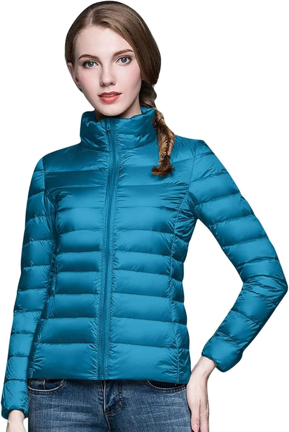 Womens Lightweight Puffer Jacket Packable Stand Collar Quilted Down Coats 2024 Winter Warm Down Jackets with Pockets