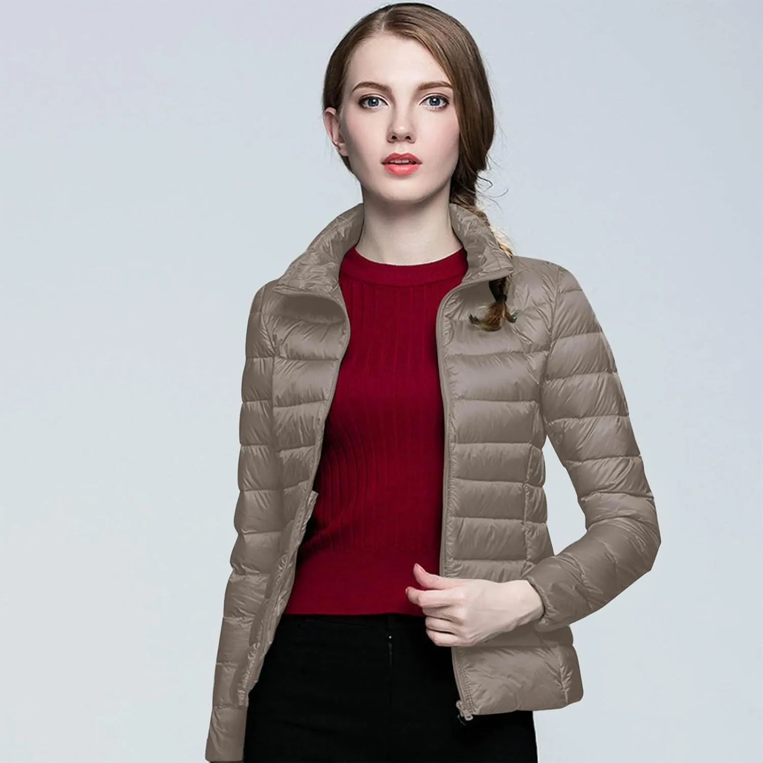 Womens Lightweight Puffer Jacket Packable Stand Collar Quilted Down Coats 2024 Winter Warm Down Jackets with Pockets