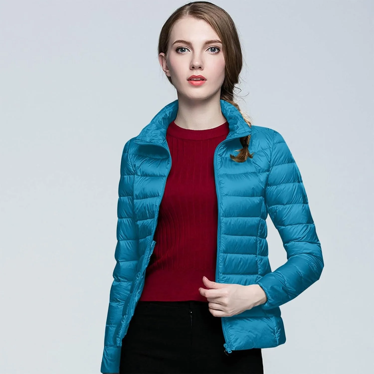 Womens Lightweight Puffer Jacket Packable Stand Collar Quilted Down Coats 2024 Winter Warm Down Jackets with Pockets