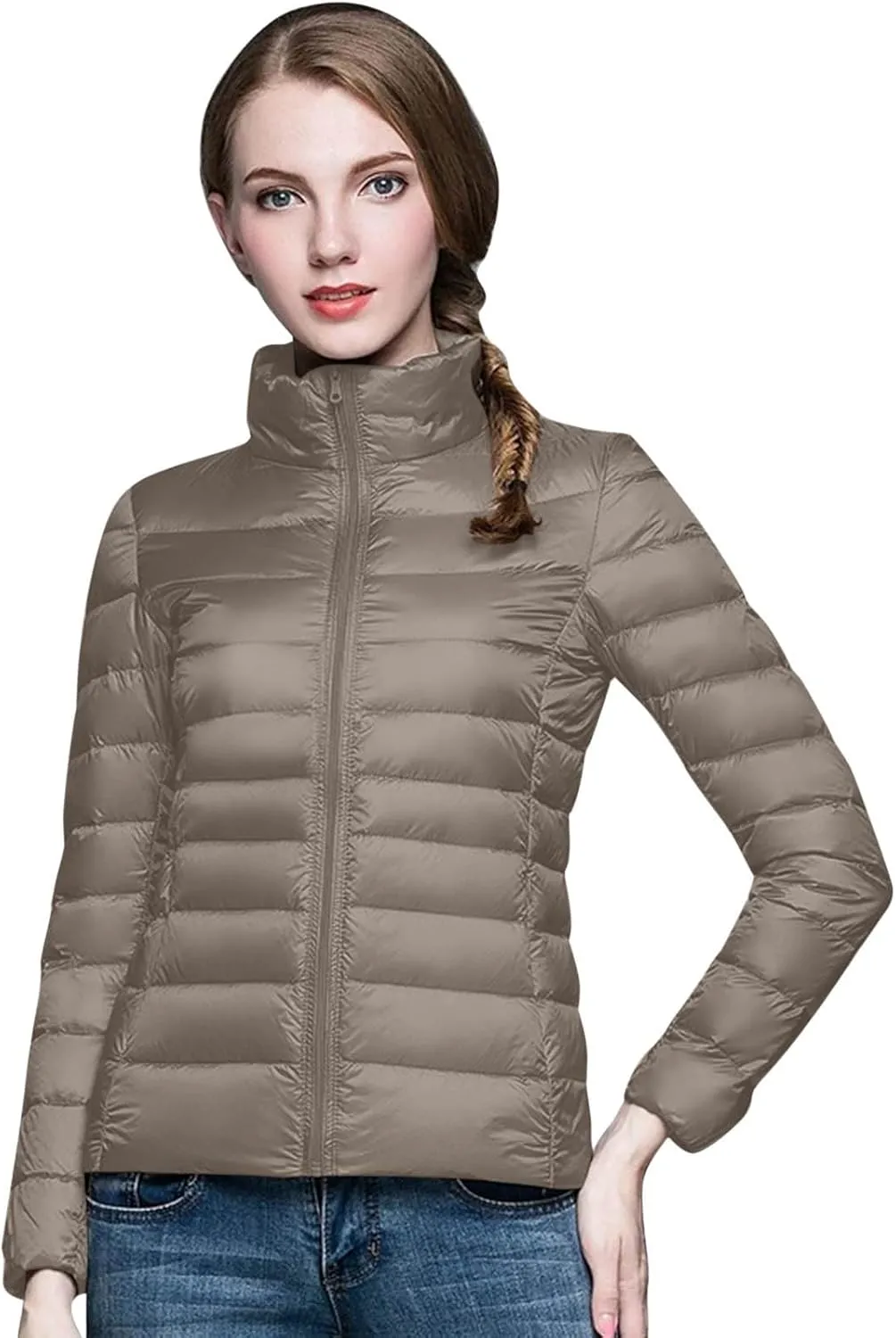 Womens Lightweight Puffer Jacket Packable Stand Collar Quilted Down Coats 2024 Winter Warm Down Jackets with Pockets