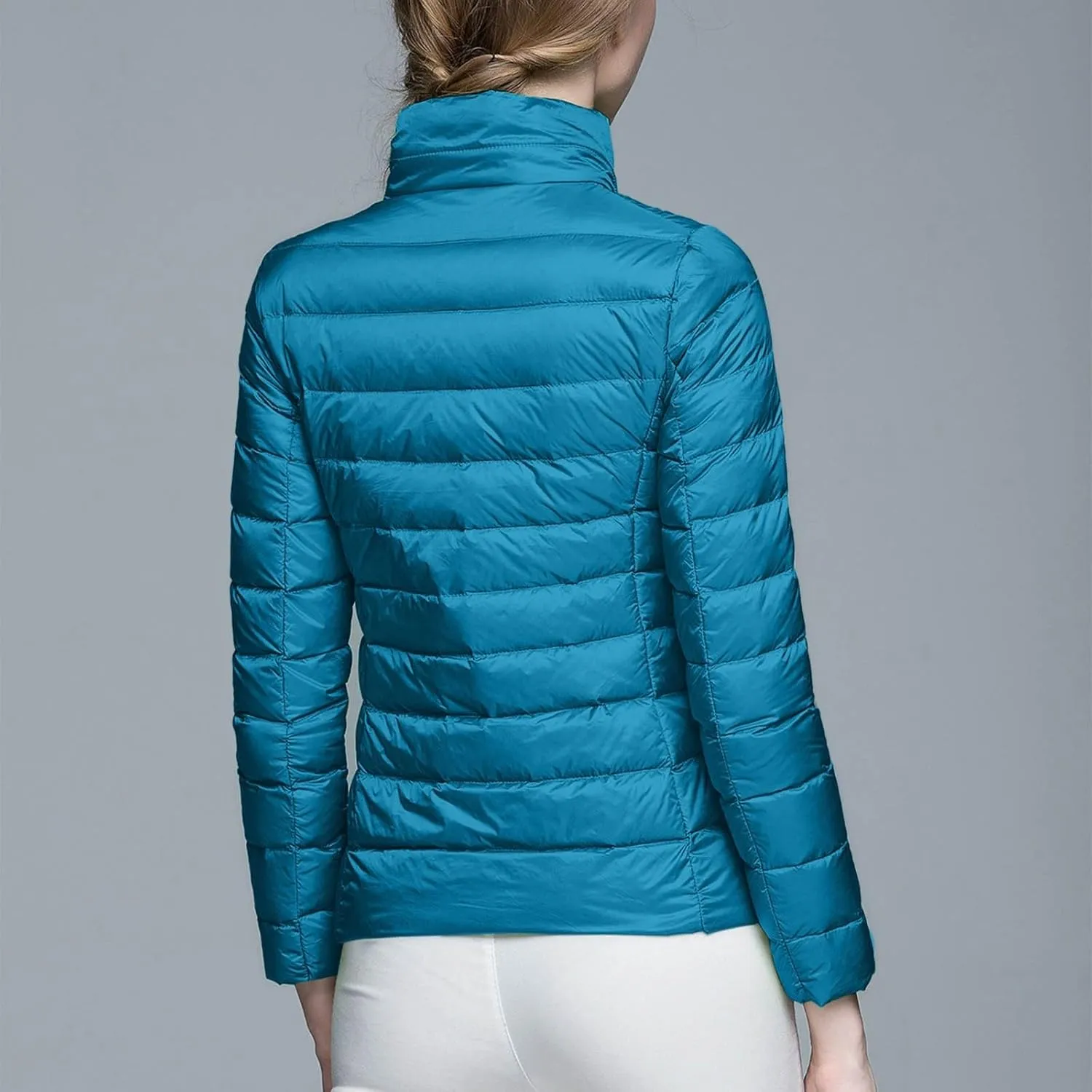 Womens Lightweight Puffer Jacket Packable Stand Collar Quilted Down Coats 2024 Winter Warm Down Jackets with Pockets