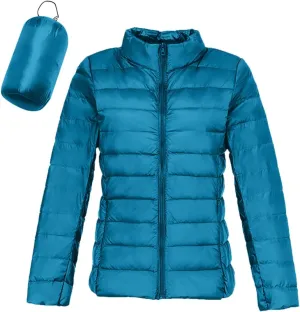 Womens Lightweight Puffer Jacket Packable Stand Collar Quilted Down Coats 2024 Winter Warm Down Jackets with Pockets