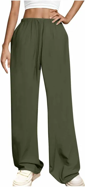 Women's Linen Casual High Waist Wide Leg Straight Dress Cotton Linen Pants Button Trousers Summer Outfits 2025 Trendy
