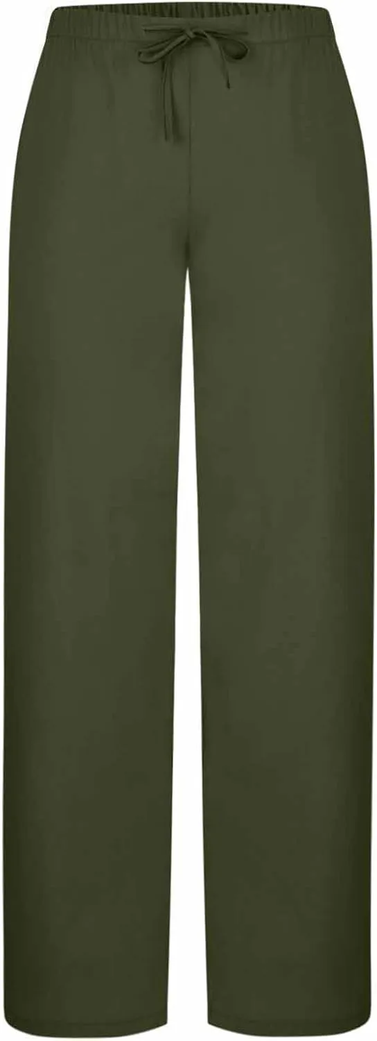 Women's Linen Casual High Waist Wide Leg Straight Dress Cotton Linen Pants Button Trousers Summer Outfits 2025 Trendy