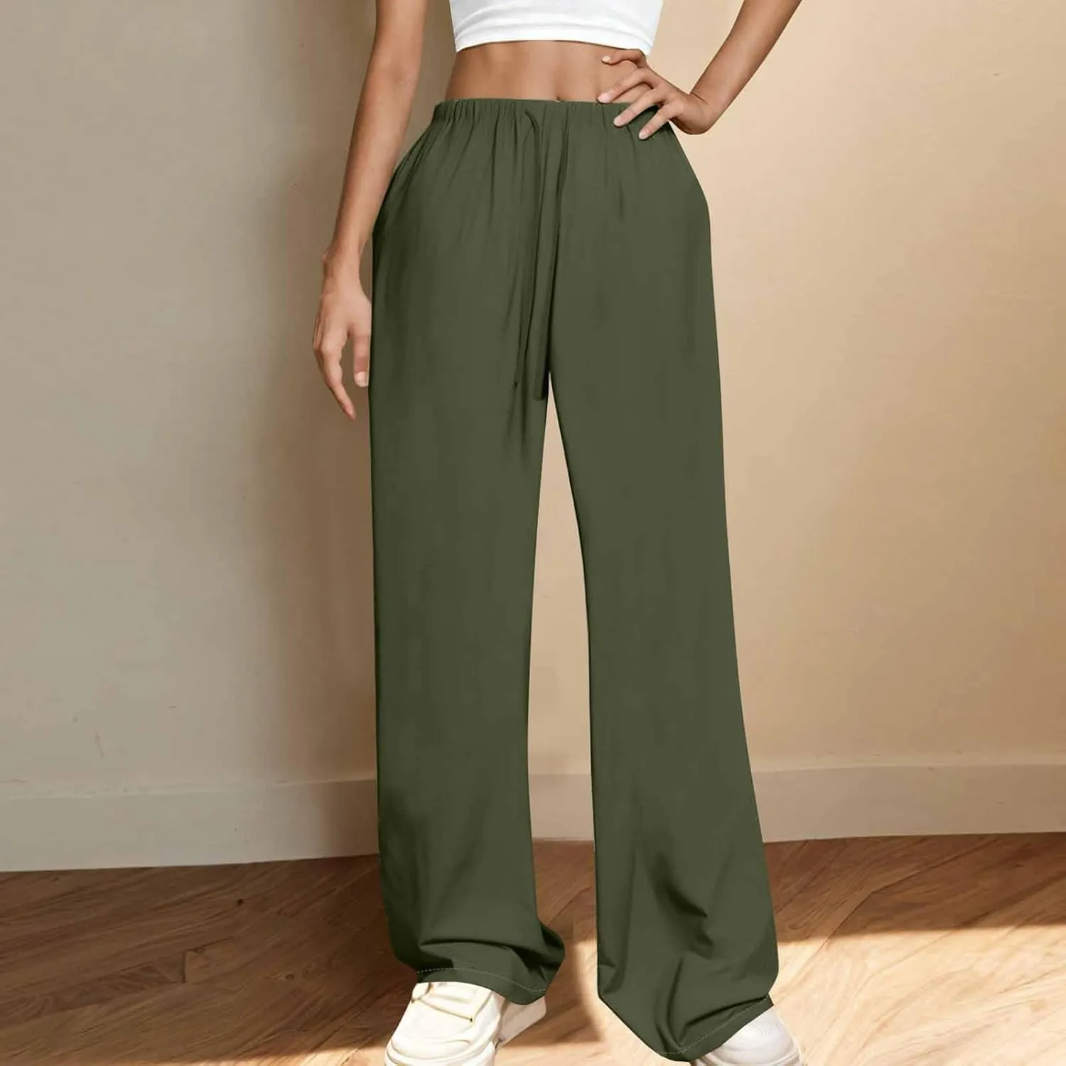 Women's Linen Casual High Waist Wide Leg Straight Dress Cotton Linen Pants Button Trousers Summer Outfits 2025 Trendy
