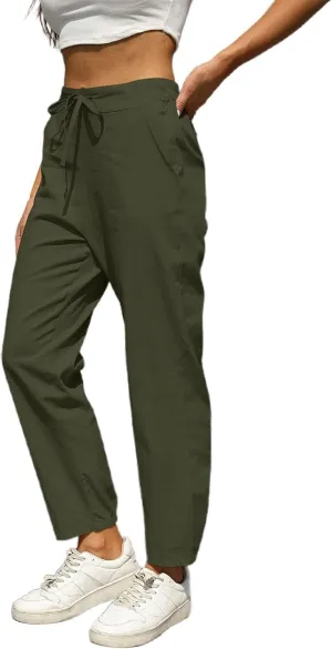 Womens Linen Pants 2025 Summer Casual Straight Dress High Elastic Waist Long Pants Casual Lounge Trousers Outfits