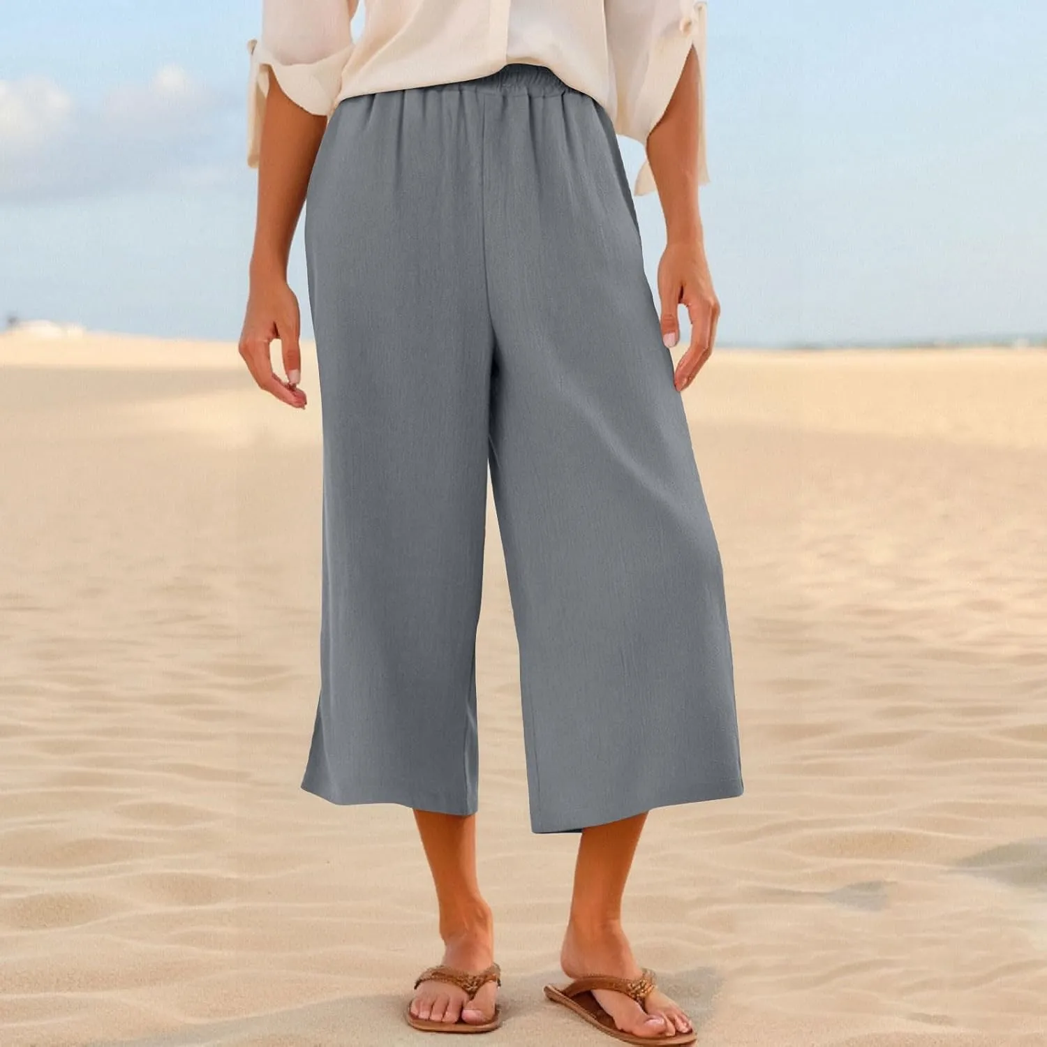 Womens Linen Pants Plus Size Dressy Casual Wide Leg Pants Summer Flowy Baggy Drawstring Palazzo Trousers 2025