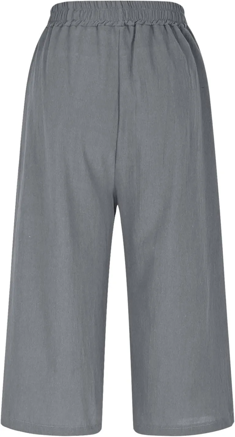 Womens Linen Pants Plus Size Dressy Casual Wide Leg Pants Summer Flowy Baggy Drawstring Palazzo Trousers 2025