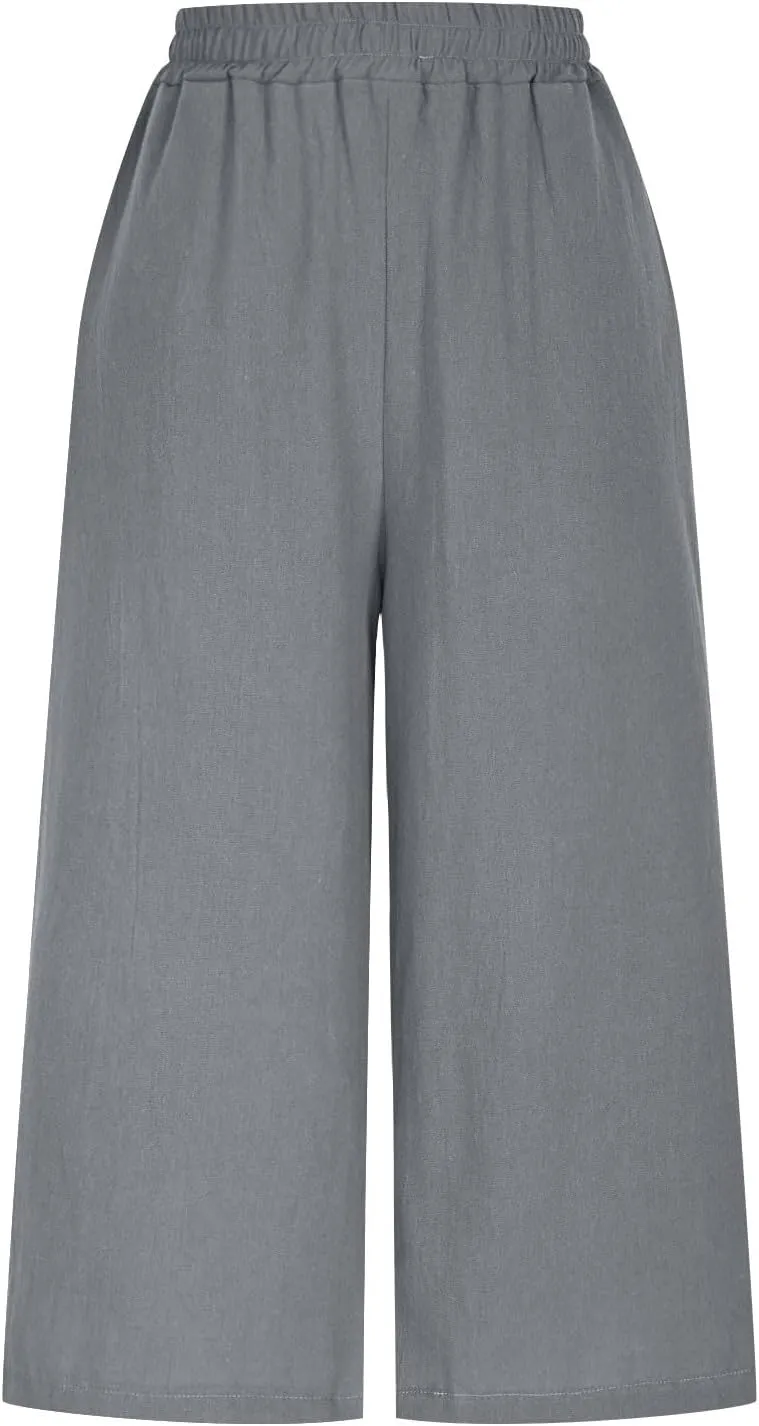 Womens Linen Pants Plus Size Dressy Casual Wide Leg Pants Summer Flowy Baggy Drawstring Palazzo Trousers 2025