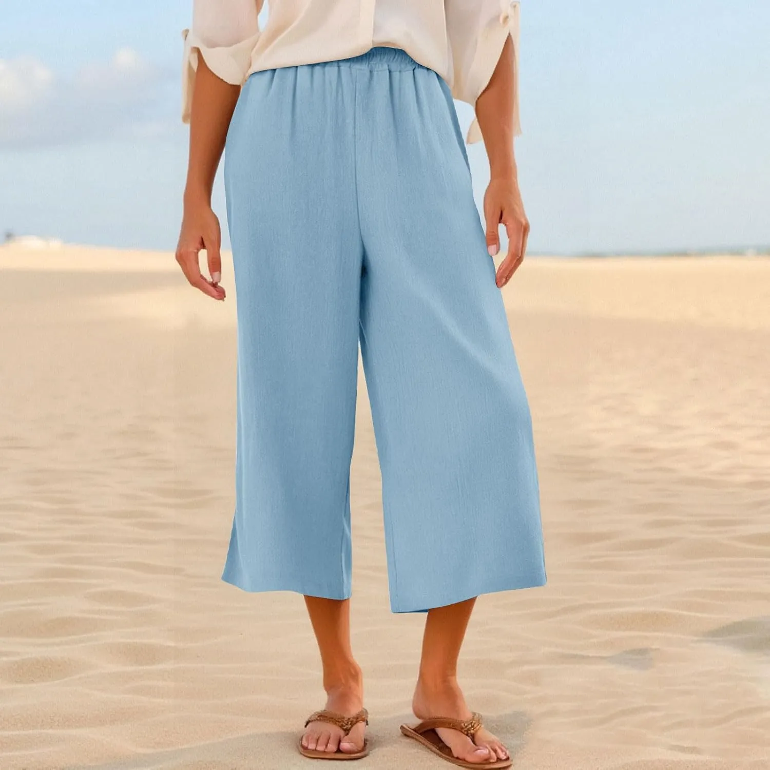 Womens Linen Pants Plus Size Dressy Casual Wide Leg Pants Summer Flowy Baggy Drawstring Palazzo Trousers 2025