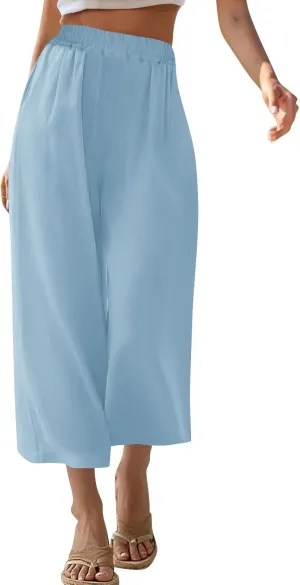 Womens Linen Pants Plus Size Dressy Casual Wide Leg Pants Summer Flowy Baggy Drawstring Palazzo Trousers 2025