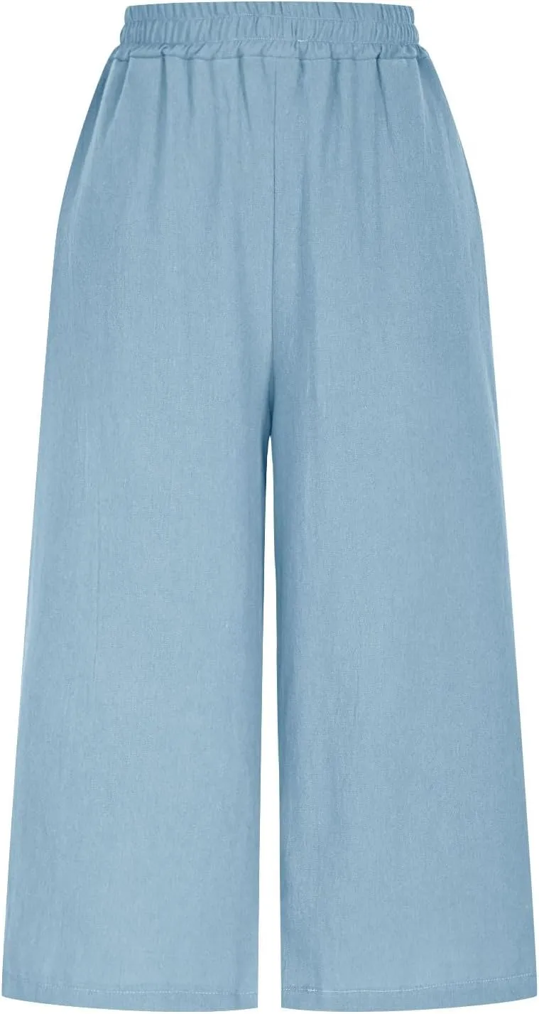 Womens Linen Pants Plus Size Dressy Casual Wide Leg Pants Summer Flowy Baggy Drawstring Palazzo Trousers 2025