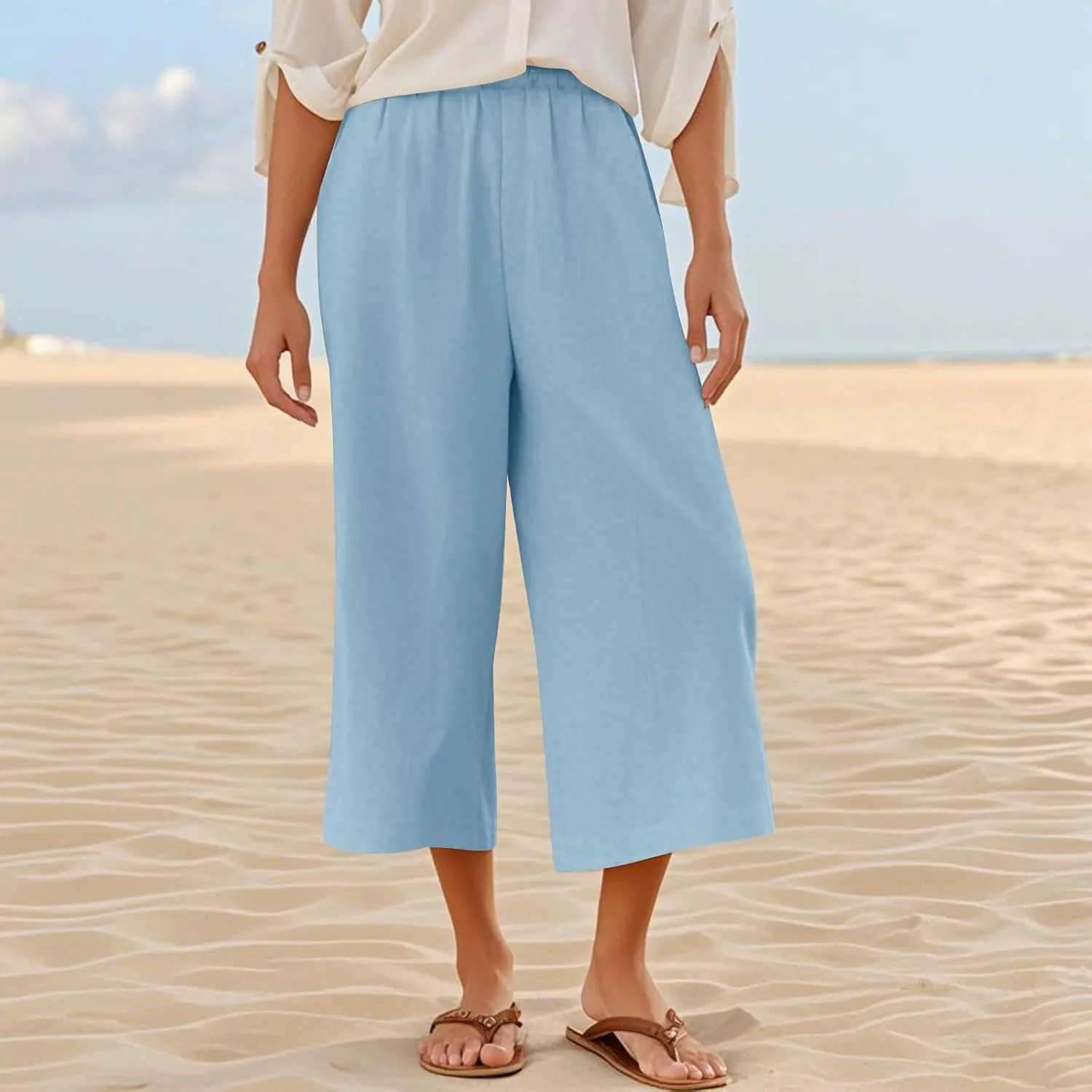 Womens Linen Pants Plus Size Dressy Casual Wide Leg Pants Summer Flowy Baggy Drawstring Palazzo Trousers 2025