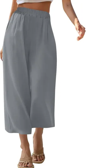 Womens Linen Pants Plus Size Dressy Casual Wide Leg Pants Summer Flowy Baggy Drawstring Palazzo Trousers 2025