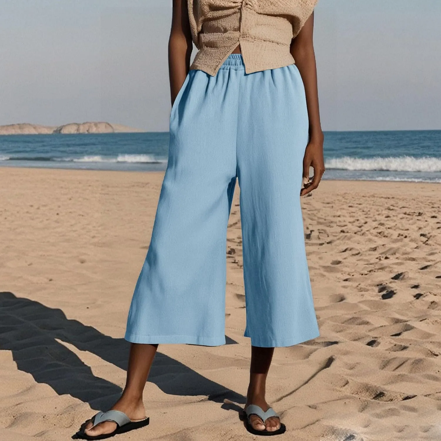 Womens Linen Pants Plus Size Dressy Casual Wide Leg Pants Summer Flowy Baggy Drawstring Palazzo Trousers 2025