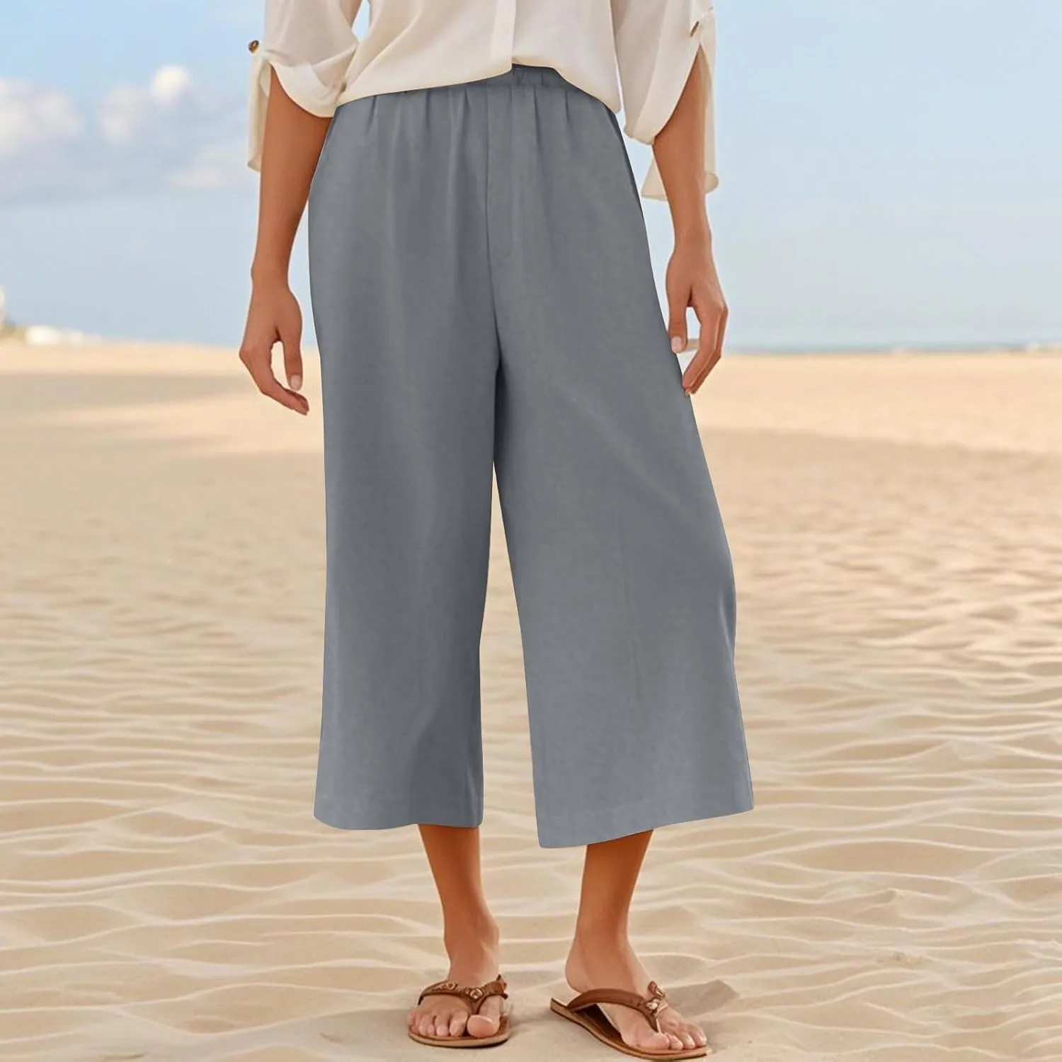 Womens Linen Pants Plus Size Dressy Casual Wide Leg Pants Summer Flowy Baggy Drawstring Palazzo Trousers 2025